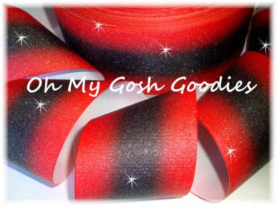 3" OOAK GLITTER DOUBLE OMBRE BLACK RED CHEER - 1/2 YARD
