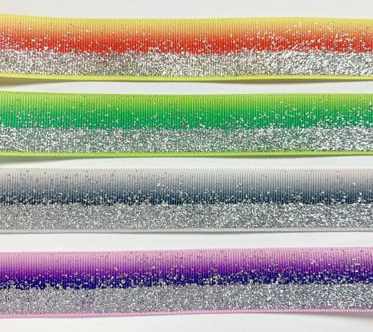 ONE OF A KIND - 7/8" 4 COLORS - 1 YD EA - FROSTED GLITTER OMBRE GROSGRAIN RIBBON
