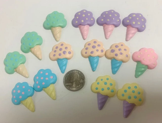 14PC One of a Kind Lot Pastel ICE CREM CONE Resins for Hairbows