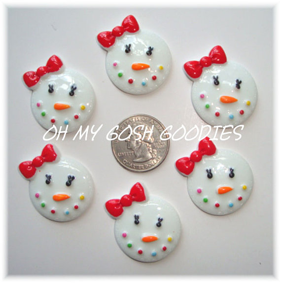 2PC HAPPY SNOW BABY RED BOW RESINS