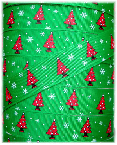 LAST ONE - 7/8" RED GREEN CHRISTMAS TREES - 5 YARDS